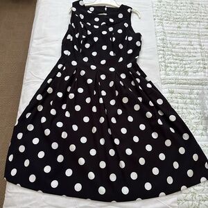 AGB Women's Sz 14 Black White Polka Dots Knee Length Dress Flared Sleeveless